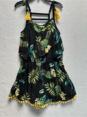 Truly Me Black Pineapple Print Shortall/ Romper w/ Yellow Tassels. Adorable! NWT